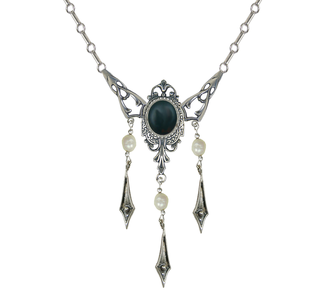 Sterling Silver Victorian Necklace With Bloodstone